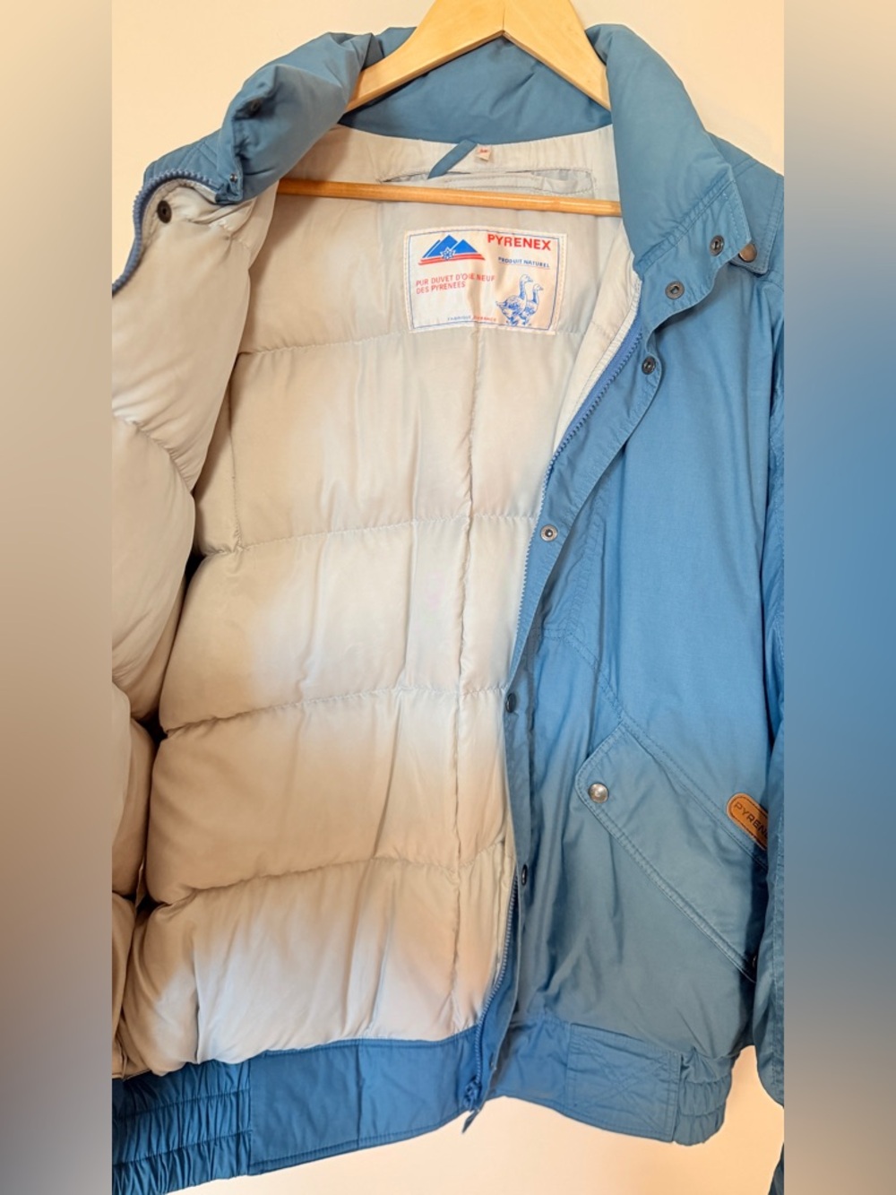 Vintage Pyrenex Goose Down Bomber Jacket Blue Made in France Size L/XL